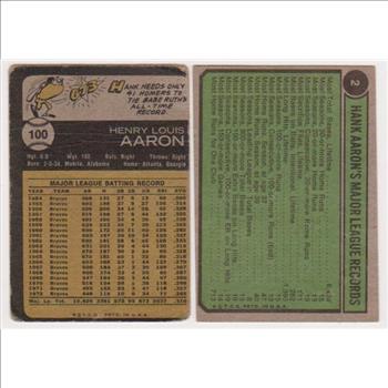 Hank Aaron 1973 Topps #100 + 1974 Topps #2 Card Pair - HOF'er