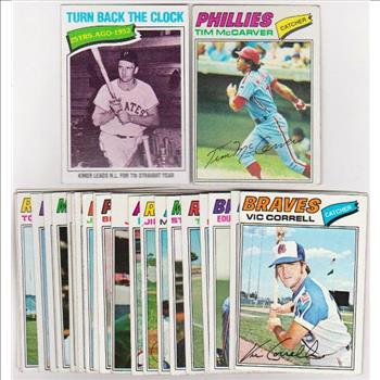 25 Different 1977 Topps Baseball Cards w/ Ralph Kiner Turn Back The Clock + More
