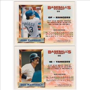 1993 Topps Finest Don Mattingly #98 + Jose Canseco #99 Card Pair