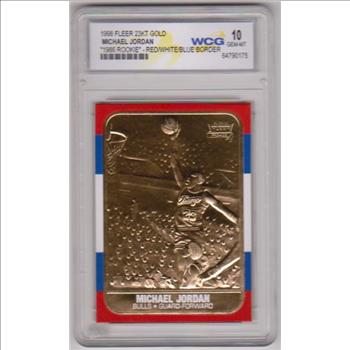 Graded Gem Mint 10 - Michael Jordan 1998 Fleer '86 Rookie Style Red/White/Blue Border 23 Kt Gold Card