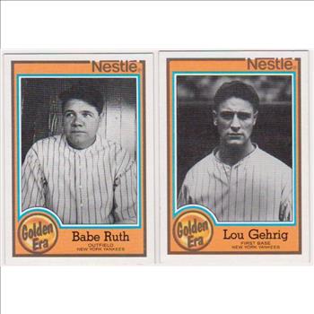 1987 Topps Nestle Babe Ruth #5 + Lou Gehrig #1 Card Pair - HOF'ers
