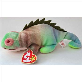 1997 Ty Beanie Baby Rainbow The Chameleon - With Iggy Error Tags