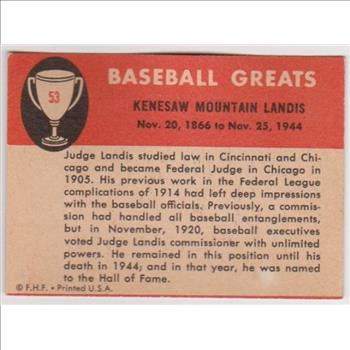1961 Fleer Judge Kenesaw Mountain Landis #53 Card - HOFer