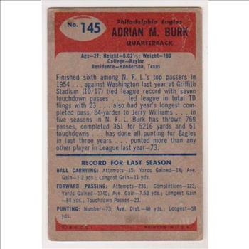1955 Bowman Football Adrian Burk #145 Card 