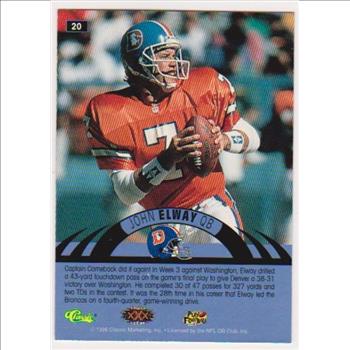 Only 499 Exist - John Elway 1996 Classic NFL Experience Printers Proof #20 Insert Card