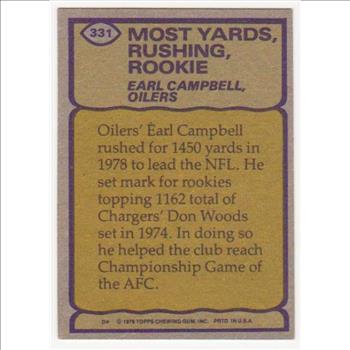 1979 Topps Earl Campbell #331 Rookie Year Card - HOF'er