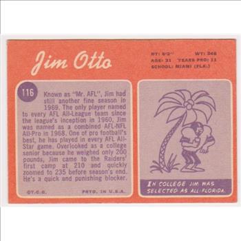 1970 Topps Jim Otto #116 Card - HOF'er