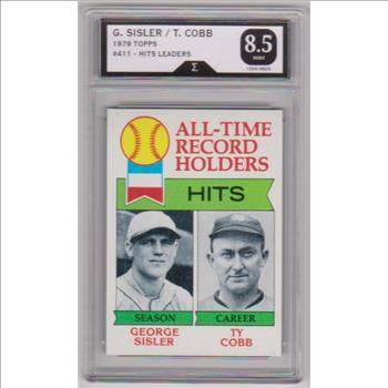 Graded Sigma 8.5 - George Sisler/Ty Cobb 1979 Topps All-Time Record Holders #411 Card