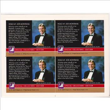 1991 Arena Holograms Joe Montana #1 Four Card Uncut Sheet
