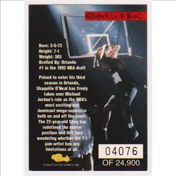 1994 Classic Chrome Shaquille O'Neal #NNO Insert Card (#ed/24,900)