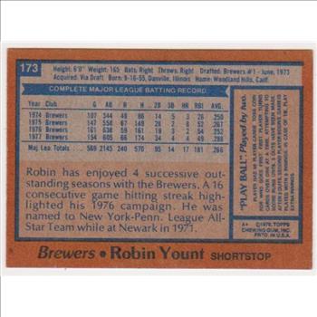 1978 Topps Robin Yount #173 Card - HOF'er