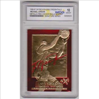 Graded Gem Mint 10 - Michael Jordan 1996-97 Skybox EX-2000 Credentials Metallic Red Border 23 Kt Gold Card