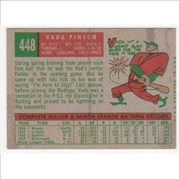 1959 Topps Vada Pinson #448 Card - 2nd Year - 4-Time All-Star