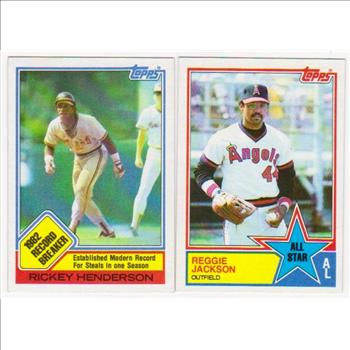 1983 Topps Rickey Henderson #2 + Reggie Jackson #390 Card Pair