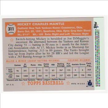 Mickey Mantle 1952 Topps #311 Rookie Commemorative Card - 2006 Topps #25 Rookie Of The Week Card
