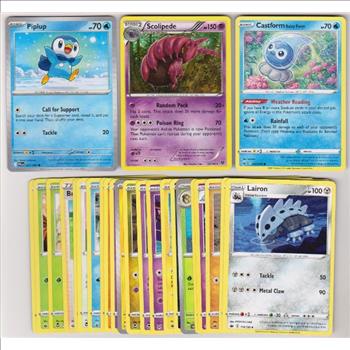 25 Different Pokemon Trading Cards w/ Piplup + More