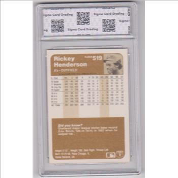 Graded Sigma Mint 9 - Rickey Henderson 1983 Fleer #519 Card