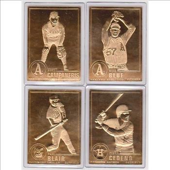  22kt Gold - 4 Different 1996 Danbury Mint Gold Cards - Vida Blue, Bert Campaneris, Cesar Cedeno, Paul Blair