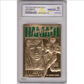 Graded Gem Mint 10 - Joe Namath 1997 Bleachers 23 Kt Gold Card
