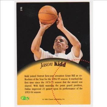 1 Of Only 795 Produced - Jason Kidd 1995 Classic 5-Sport Printers Proof #198 Card 