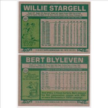 1977 Topps Willie Stargell #460 + Bert Blyleven #630 Card Pair - HOFers