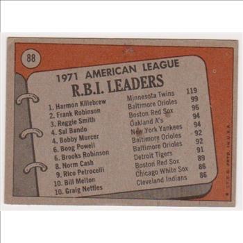 1972 Topps Harmon Killebrew/Frank Robinson/Reggie Smith #88 Card