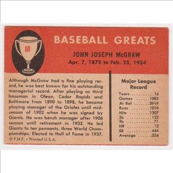 1961 Fleer John McGraw #60 Card - HOF'er