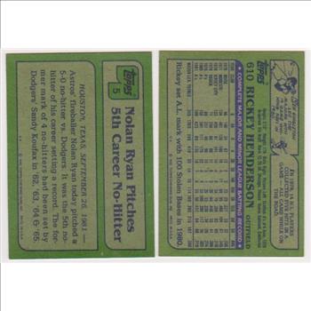 1982 Topps Nolan Ryan #5 + Rickey Henderson #610 Card Pair 