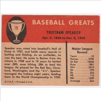 1961 Fleer Tris Speaker #79 Card - HOF'er