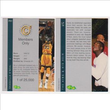 Shaquille O'Neal Rookie Card Pair - 1992 Classic 4-Sport C3 #PR1 Promo + 1992 Classic 4-Sport LP14 Gold Shaq/Jabbar Card