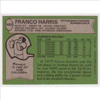 1978 Topps Franco Harris #500 Card - HOF'er