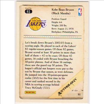 Kobe Bryant 2012 Panini Anthology #81 Card