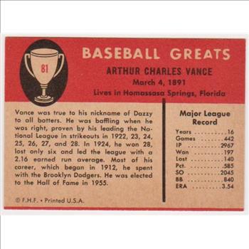1961 Fleer Dazzy Vance #81 Card - HOF'er