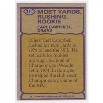 1979 Topps Earl Campbell #331 Rookie Year Card - HOF'er