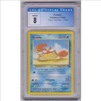Graded CGC NM/Mint 8 - Krabby 1999 Pokemon Fossil #51/62 Card