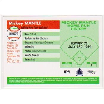 Mickey Mantle '55 Topps Style HR #73 2006 Topps #MHR73 Insert Card