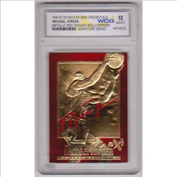 Graded Gem Mint 10 - Michael Jordan 1996-97 Skybox EX-2000 Credentials Metallic Red Border 23 Kt Gold Card