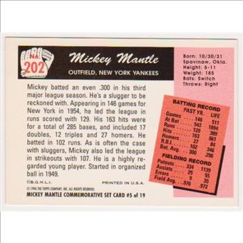 Mickey Mantle 1955 Bowman #202 Commemorative Card - 1996 Topps #5 of 19 Insert Card