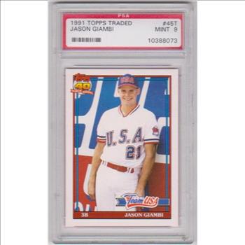 Rookie Graded PSA Mint 9 1991 Topps Traded JASON GIAMBI #45T Card