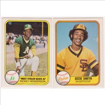 1981 Fleer Rickey Henderson #351 + Ozzie Smith #488 Card Pair