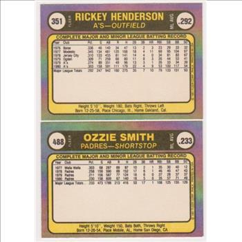 1981 Fleer Rickey Henderson #351 + Ozzie Smith #488 Card Pair