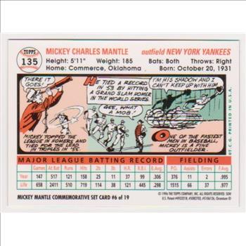 Mickey Mantle 1956 Topps #135 Commemorative Card - 1996 Topps Finest #6 of 19 Insert Card