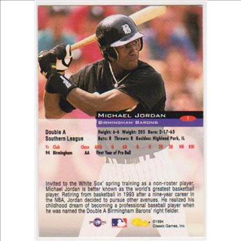 Rookie - Michael Jordan 1994 Classic Minor League #1 Card