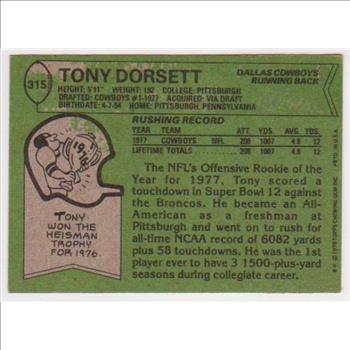 1978 Topps Tony Dorsett #315 Rookie Card - HOF'er