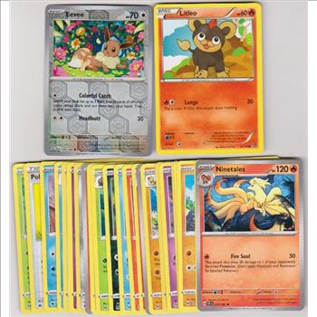 25 Different Pokemon Trading Cards w/ Eevee REVERSE HOLO + More
