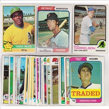 25 Different 1970's Topps Baseball Cards (1973-1979) w/ Vida Blue + More