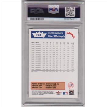 Graded PSA Mint 9 - Don Mattingly 2002 Fleer Greats #74 Card