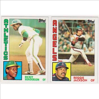 1984 Topps Rickey Henderson #230 + Reggie Jackson #100 Card Pair