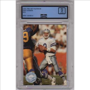 Graded MPE Mint 9 - Troy Aikman 1991 Pro Set Platinum #24 Card