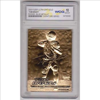 Rookie Graded Gem Mint 10 - Tom Brady 2000 Fleer Ultra Blue Metallic Signature Series 23 Kt Gold Card